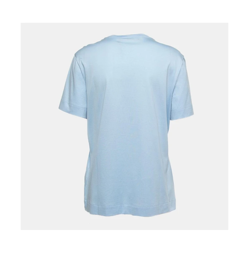 Pre-Owned Versace Women's Light Blue Cotton Logo Embroidered Tribute T-Shirt