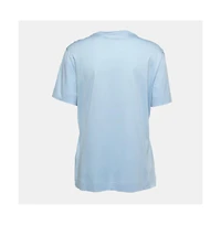 Pre-Owned Versace Women's Light Blue Cotton Logo Embroidered Tribute T-Shirt