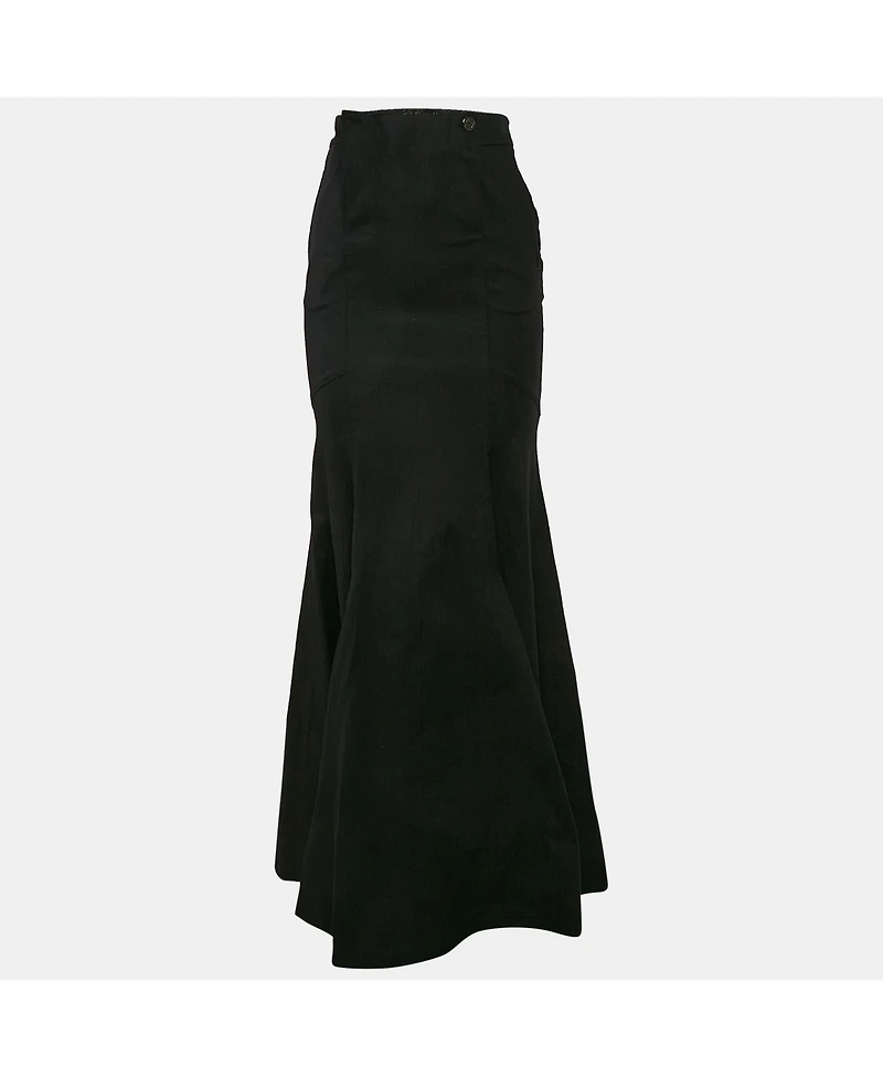 Pre-Owned Roberto Cavalli Women's Black Cotton Flared Maxi Skirt