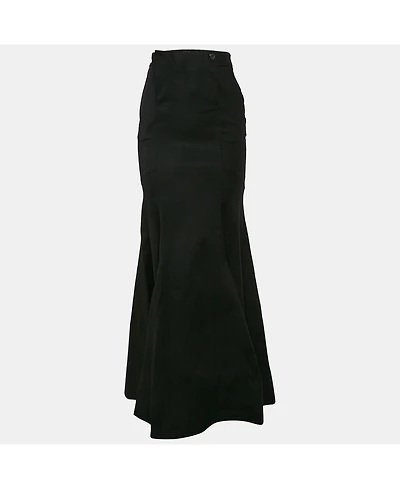 Pre-Owned Roberto Cavalli Women's Black Cotton Flared Maxi Skirt