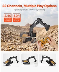 Mecale Rc Excavator Toy, 22-Channel 1:14 Scale Metal Shovel Digger with Lights & Sounds, Full-Function Construction Vehicle