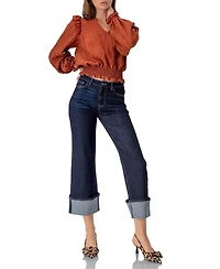 Ivonne Women's V-Neck Smocked Blouse with Ruffle Sleeves