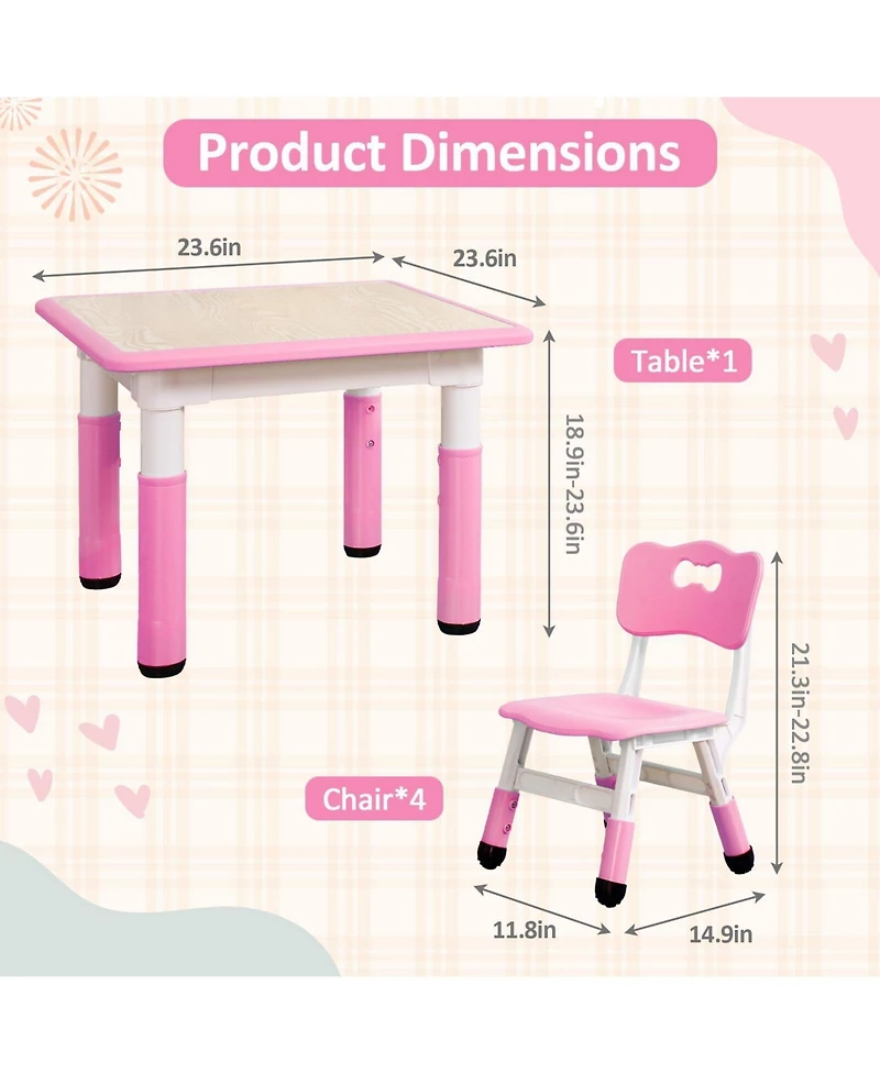 Gaomon Kids Table and 4 Chairs Set Activity Table for Toddlers 5-Piece Childrens Table and Chair Set Boy & Girl Gift for Classrooms/Daycares/Home