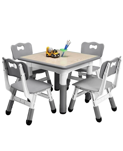 gaomon Kids Table and 4 Chairs Set Height Adjustable Table and Chair Set Boy and Girl Gift for Classrooms/Daycares/Home