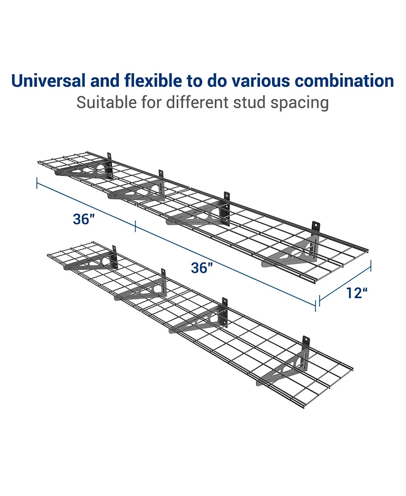 FlexiMounts Wr Series WR16B-e – 12″ D × 36″ W Black Steel Wall Shelves (4-Pack)