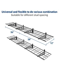 FlexiMounts Wr Series WR16B-e – 12″ D × 36″ W Black Steel Wall Shelves (4-Pack)