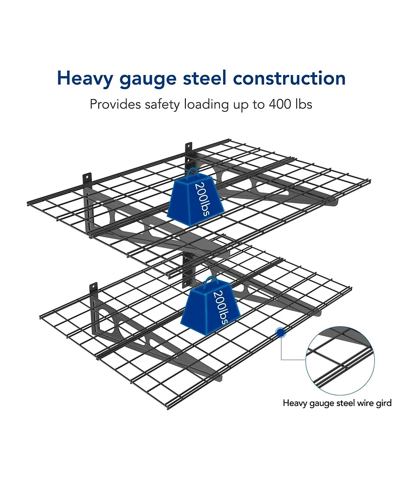 FlexiMounts Wr Series WR24B-e – 24″ D × 48″ W Black Steel Wall Shelves (2-Pack)