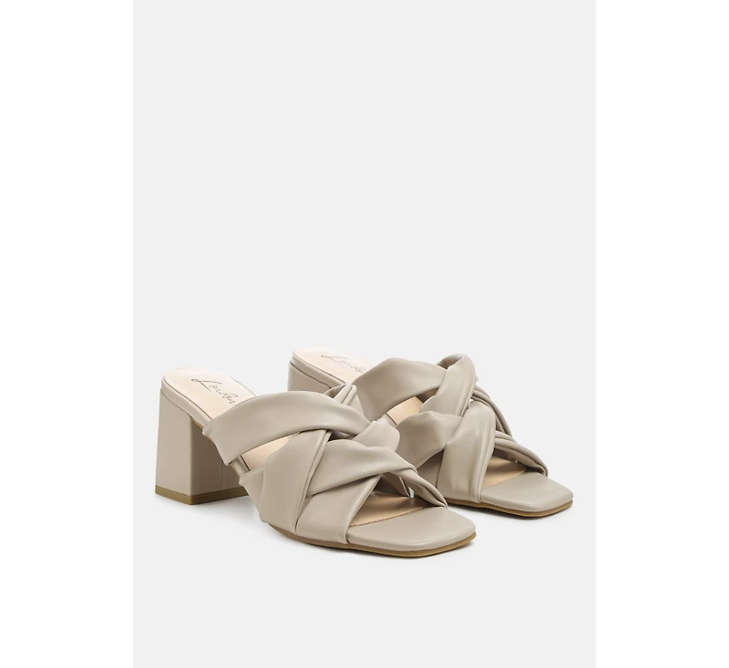 knope cross straps block heel sandals