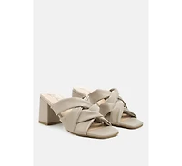 knope cross straps block heel sandals