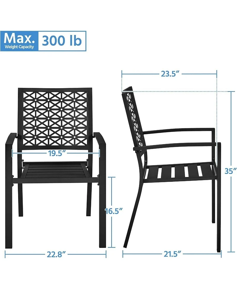 Gaomon 3 Piece Patio Bistro Set, Black Steel Outdoor Chairs and Table Set for 2, Small Modern Furniture