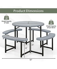 Slickblue Round Picnic Table Set with 4 Benches and Umbrella Hole
