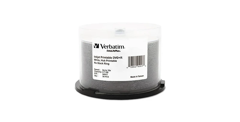 Verbatim 94917 4.7 Gb 16x Dvd R Recordable Disc - White (50/Pack