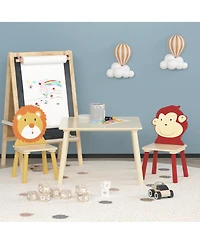 sumyeg 3-Piece Kids Table and Chair Set with Lion and Monkey Theme in Natural