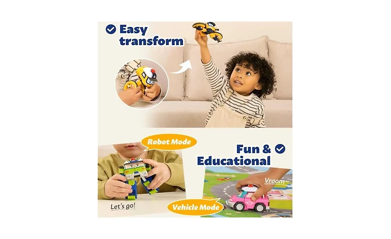 Robocar Poli 4-Pack 4" Transforming Robot (Poli, Roy, Amber, Helly) Rescue Team Playset | Early Educational & Role-Play Toys Gift for kids