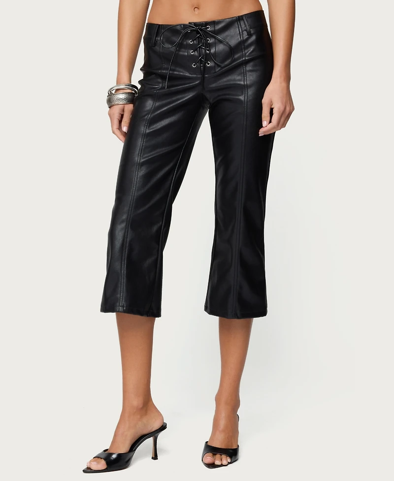 Edikted Women's Lexy Faux Leather Flared Capri Pants