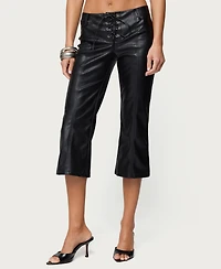Edikted Women's Lexy Faux Leather Flared Capri Pants