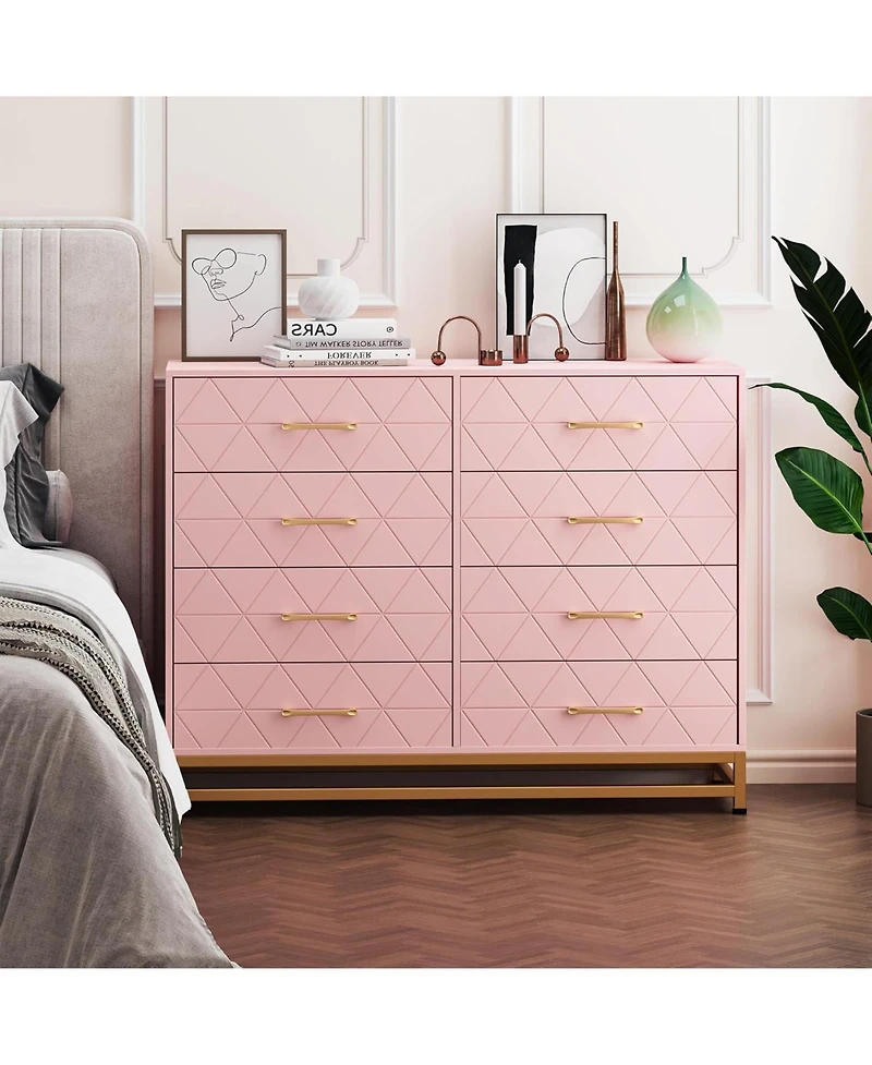 Pink 8-Drawer Dresser for Bedroom & Closet | Garvee Tall Chest with Soft-Close Glides, Anti-Tip Kit