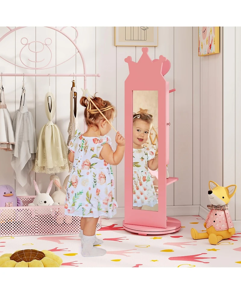 Gymax Kids Vanity Set Princess Makeup Dressing Table &Chair Set w/ Coat Rack