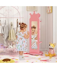 Gymax Kids Vanity Set Princess Makeup Dressing Table &Chair Set w/ Coat Rack