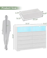 Gaomon 8 Drawers Wooden Dressers with Led Lights and Power Outlet for Bedroom