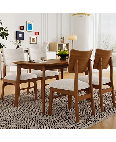 sumyeg Farmhouse Dining Set for 4 with Wood Table and 4 Upholstered Chairs