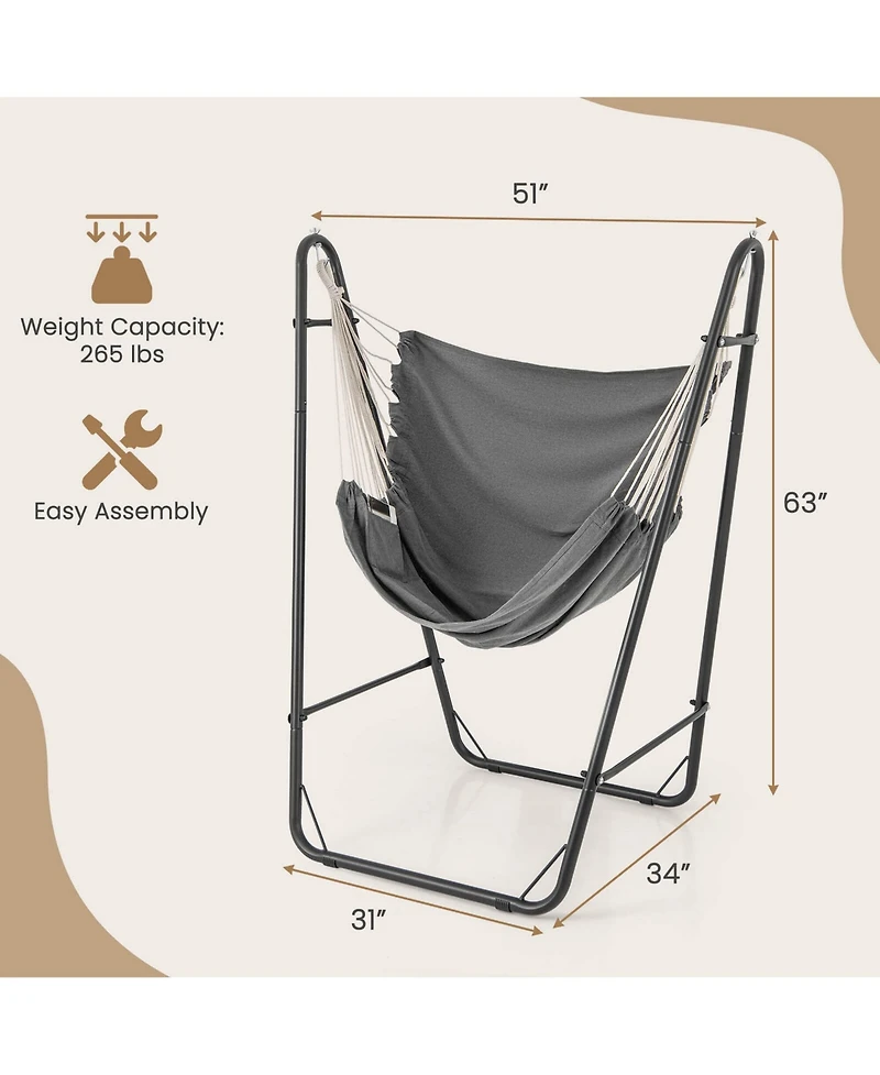 Costway Heavy-duty Hammock Chair with Stand Metal Frame Storage Pocket Quality Fabric
