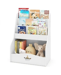 Gymax Kids Bookshelf 4-Tier Wooden Bookcase Toy Storage Organizer Montessori Bookshelf