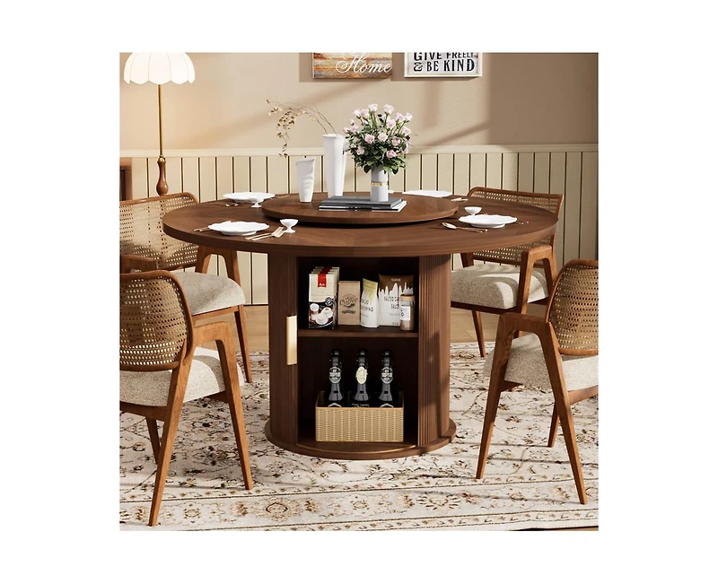 Casainc 55″ Round Dining Table with Rotating Tray and Storage Shelves only table)