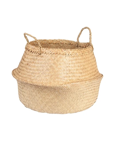 Storied Home Handwoven Seagrass Basket Storage with Handles and Zig-zag Design, Tan