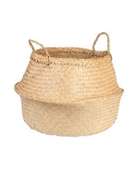 Storied Home Handwoven Seagrass Basket Storage with Handles and Zig-zag Design, Tan