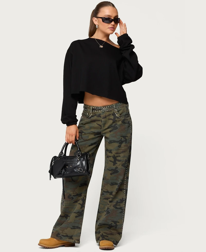 Edikted Women's Quincy Studded Low Rise Jeans