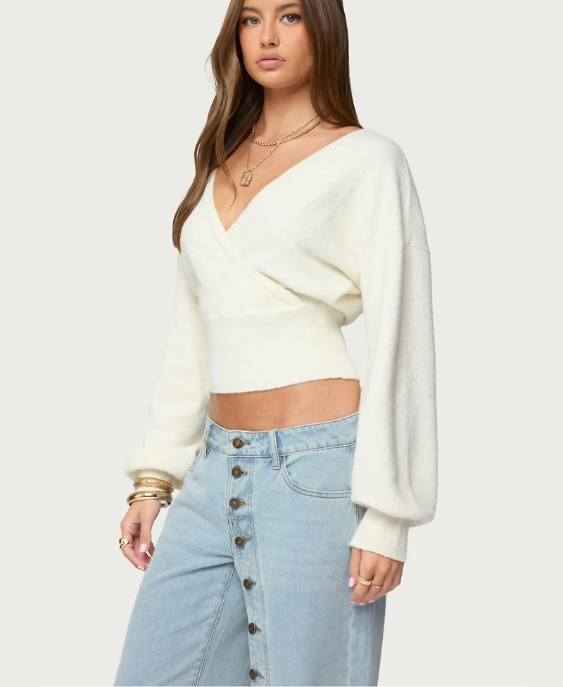 Edikted Women's Lillia V Neck Wrap Sweater