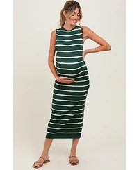 Pinkblush Maternity Forest Green Striped Sleeveless Knit Midi Dress