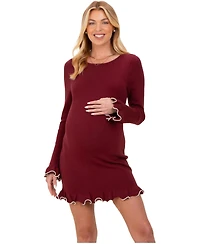 Pinkblush Women's Burgundy Long Sleeve Lettuce Trim Mini Dress