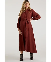 Pinkblush Maternity Blue Gauze Belted Shirt Midi Dress