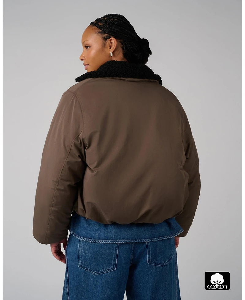 WeWoreWhat Women's Fur Collar Balloon Jacket