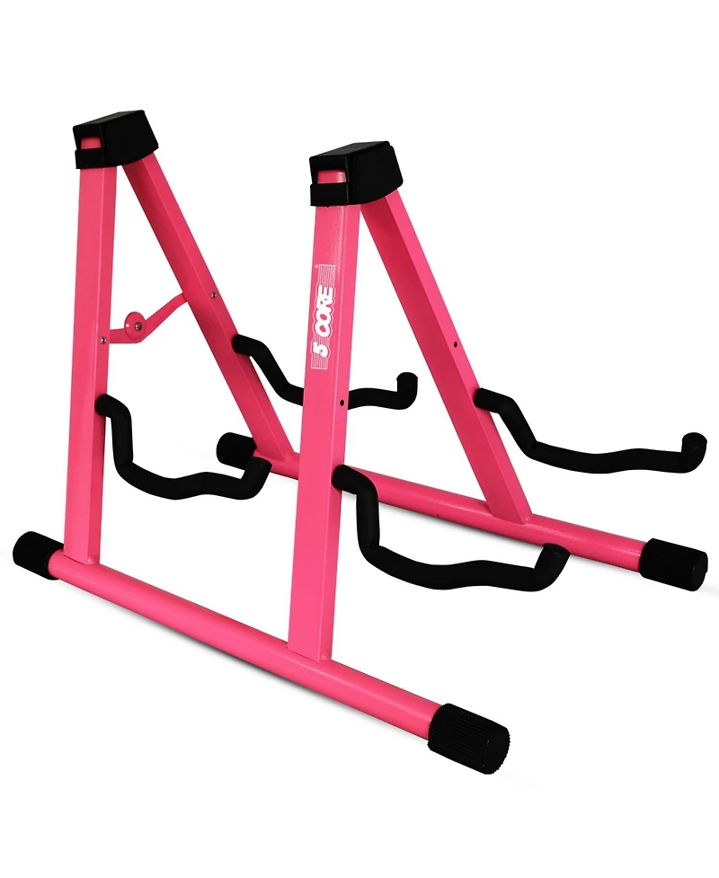 5 Core Double Guitar Stand Floor Adjustable A Frame Folding Acoustic Electric Guitars Holder Stands Gss 2N1 Pnk