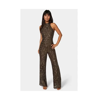Bebe Women's Sequins Halter Jumpsuit