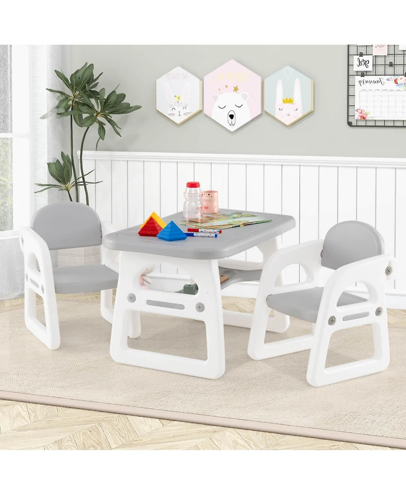 Costway 3-Piece Kids Table and Chair Set Toddler Activity Study Desk with Building Blocks