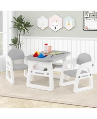 Costway 3-Piece Kids Table and Chair Set Toddler Activity Study Desk with Building Blocks