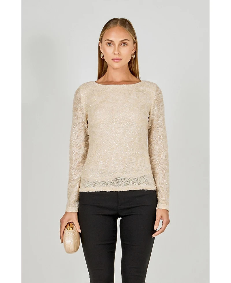 endless rose Women's Scoop Neck Sequin Top