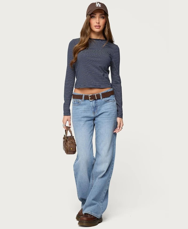 Edikted Womens Brianna Striped Long Sleeve T Shirt