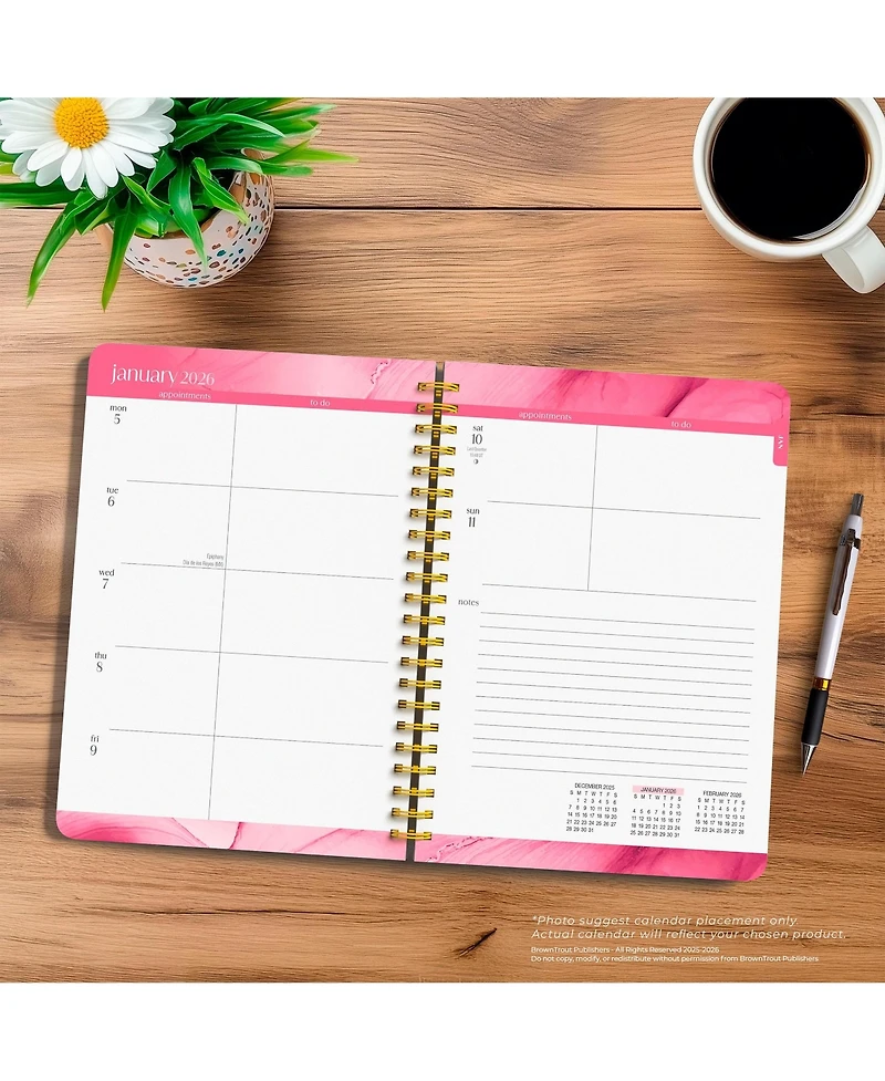 BrownTrout Crackled Blush | 2026 6 x 7.75 Inch Weekly Desk Planner | Foil Stamped Cover