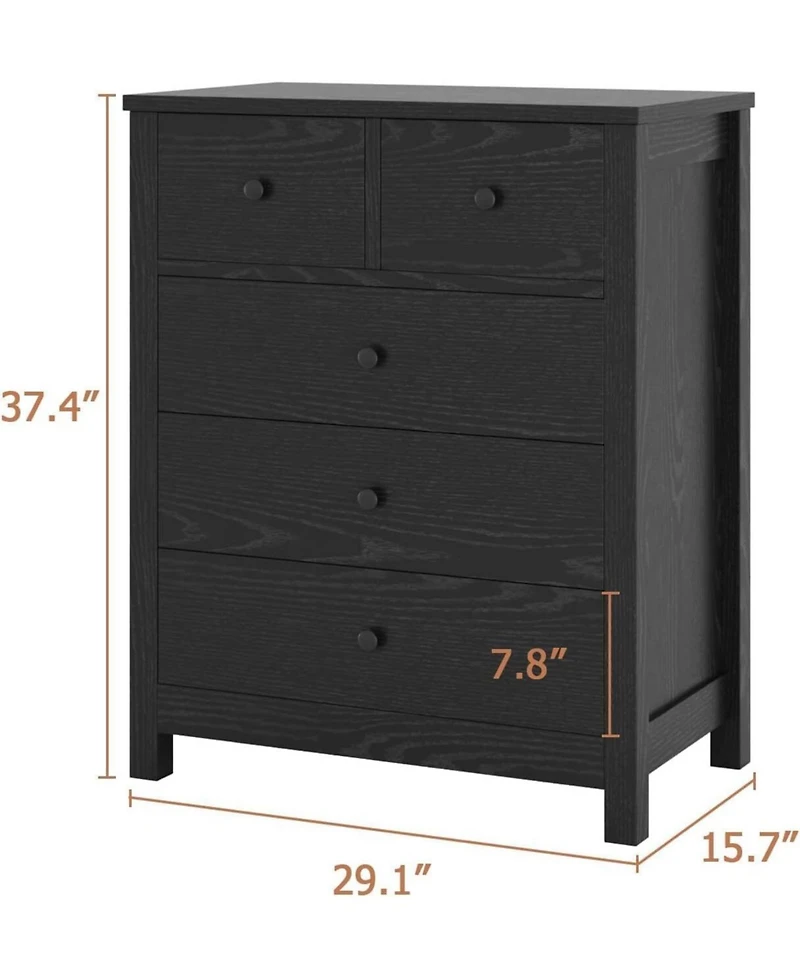 gaomon 5 Drawer Dresser, Wooden Chest of Drawers, Modern Storage Tower with Metal Handles