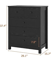 gaomon 5 Drawer Dresser, Wooden Chest of Drawers, Modern Storage Tower with Metal Handles