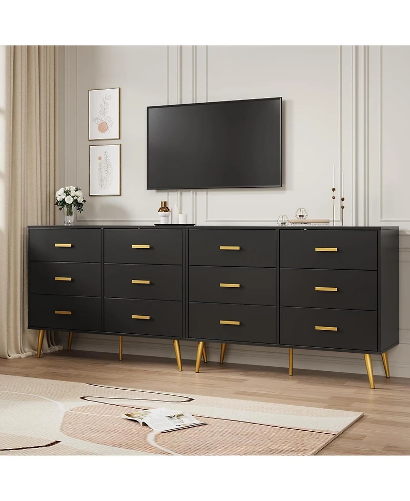 Gaomon White 6-Drawer Wooden Dresser, Modern Storage Chest with Gold Handles and Deep Drawers for Bedroom Living Room Entryway