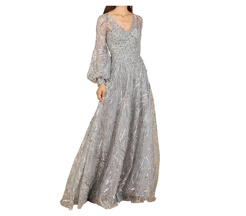 Lara Women's V Neckline Long Sleeve Gown