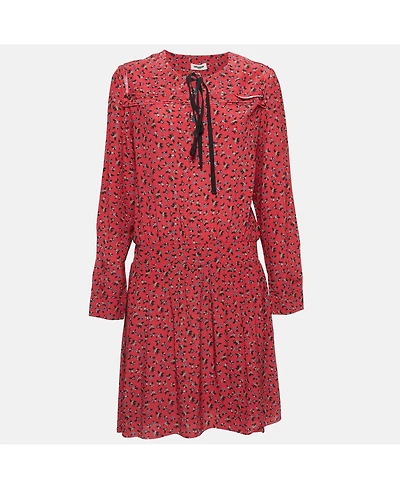 Pre-Owned Zadig & Voltaire Women's Floral Print Crepe Tie-Up Neck Mini Dress