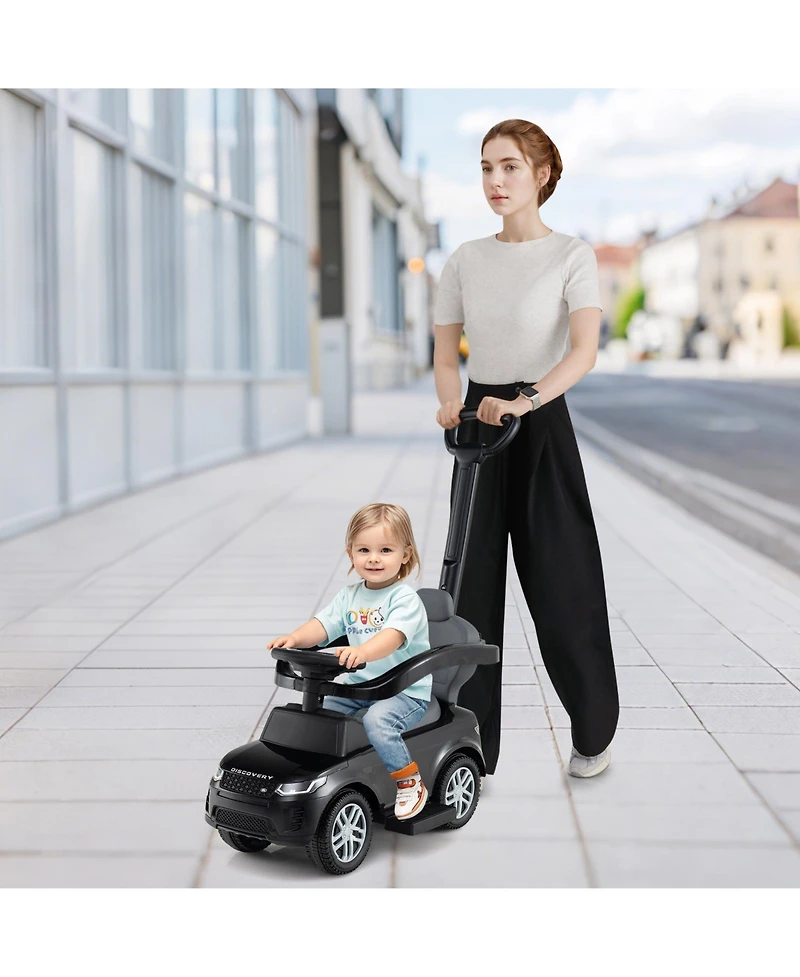 Hongge 3-in-1 Push Car with Removable Handle, Guardrail, and Storage for Toddlers 18–36 Months - Black