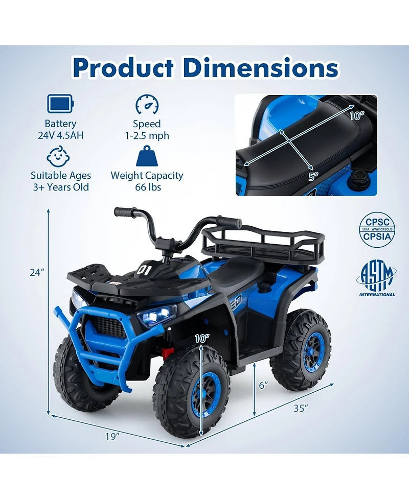 Hongge 24V Kids Ride On Atv Quad With Led Lights Music Fm Radio And Storage Compartment